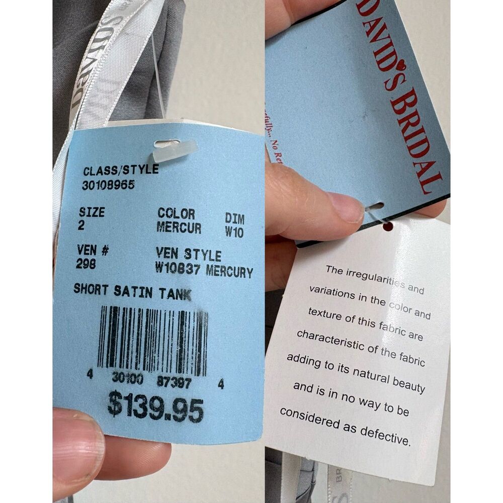 NWT David's Bridal Gray Satin Pleated Cocktail Dress Pockets 2 Mercury Formal - Picture 8 of 9